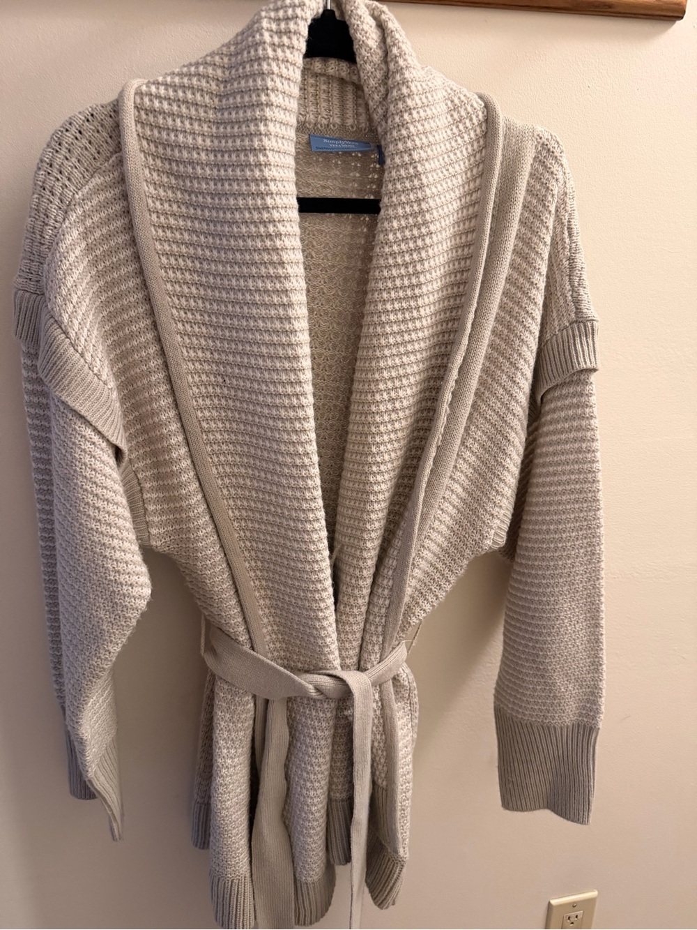 Simply Vera Vera Wang Cream Shawl-Collar Belted Knit Cardigan